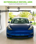 Heavy Duty Ev Cord Holder With Wall Mount Design And Adjustable Boom Arm To Tame Those Messy Level 2 Charging Cables And Keep Your Garage Floor Totally Clear In Matte Black, featuring extendable swivel arm.