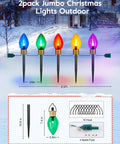 Two Pack Jumbo C9 Christmas Pathway Lights For Outdoor Decor, 17 Feet Total With Ten Multicolor LED Bulbs, Stakes Included