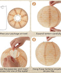 Assembly steps for 12 Pack 8 Inch Burlap Paper Lanterns Round Chinese Lanterns for Farmhouse Boho Home Decor.