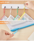 Colorful A4 Zipper Mesh Document Pouches 24 Pack Set In 10 Colors Waterproof Storage Bags shown hanging and with zipper close-up.