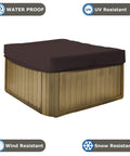 Customizable 18 Oz Waterproof Hot Tub Cover With Elastic Hem For Snug Fit, Weather Resistant Outdoor Square Spa Cover In Coffee, 14 Inch High, 94 Inch Wide, 94 Inch Deep, UV Printing And Personalization Options
