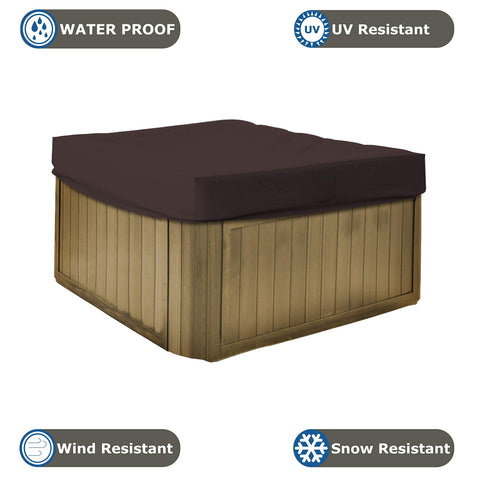 Customizable 18 Oz Waterproof Hot Tub Cover With Elastic Hem For Snug Fit, Weather Resistant Outdoor Square Spa Cover In Coffee, 14 Inch High, 94 Inch Wide, 94 Inch Deep, UV Printing And Personalization Options