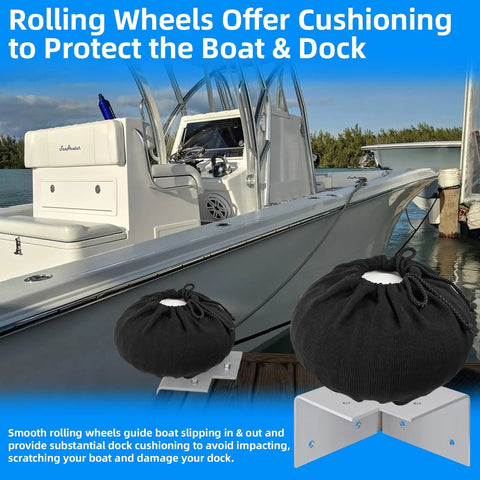 Dock Wheel Bumpers For Boats, Corner Mount Fender Covers, Marine Grade Inflatable 12 Inch Wheel Bumpers With Hardware