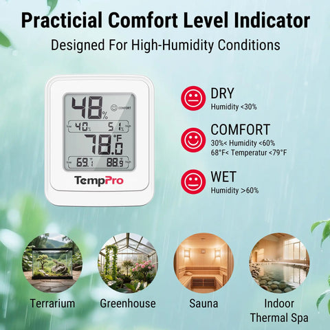 All In One Digital Hygrometer Indoor Thermometer With IPX5 Waterproof For Ultra Accurate Temperature And Humidity Readouts Pro Grade For Greenhouses Grow Rooms And Home Climate Monitoring white digital display for greenhouse, sauna, indoor spa