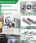 High-quality 304 stainless steel screws, nuts, and washers with close-up of detailed threads; robust and versatile fastening set.