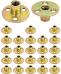 Top Shelf 3/8 16 Round Base T Nuts 25 Piece Set Heavy Duty Carbon Steel Flange Inserts showing yellow plated steel inserts.