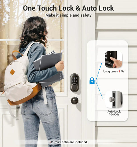 Slick Matte Black Keyless Entry Smart Lock Electronic Deadbolt Featuring Dual Knobs Handle Set App Controlled Web Portal Remote Ekey Sharing Numeric Passcode And No Sweat Fob Access