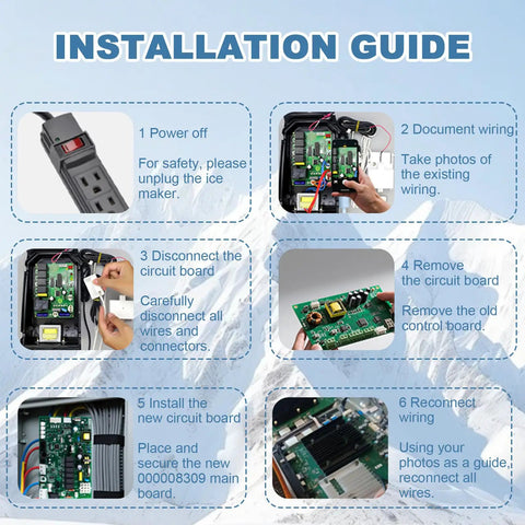INSTALLATION GUIDE for Pro Grade Ice Machine Control Circuit Board Replacement For Commercial And Industrial Ice Makers, Plug In And Play Install Fits ID IB I IIR IY SY Series And Wanlido Models, Easy Swap For Fast, Reliable Ice Production.