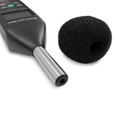 Digital Decibel Meter Type 2 With Calibration Certificate For Environmental And Industrial Noise Monitoring In Classrooms Offices And Manufacturing Floors Pro Grade Sound Level Meter 35dB To 130dB showing microphone and foam cover