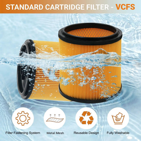 2 Pack Replacement Cartridge Vacuum Filter For 5 To 20 Gallon Wet Dry Vacs VBV1210 Compatible with water splash effect