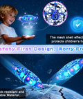 Child playing with Kids Drone For Indoor And Outdoor Fun 2026 Upgrade with LED lights hovering in air, showing gesture control.