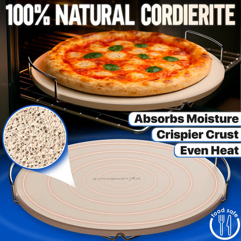 16 Inch Pizza Stone For Oven And Grill With Handles Round Five Eighth Inch Thick Cordierite Baking Stone For Crispy Grill Ready Chef Grade Crust