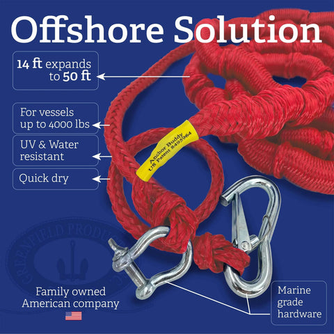 Anchor Buddy Bungee Boat Anchor Rope For Boats 14 To 50 Foot Stretch Elastic Snubber Line Red Color Easy Cleat Attachment