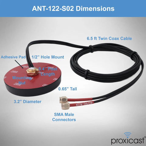 Slick Hardcore Low Profile Mimo 4G 5G Omni Directional Screw Mount Puck Antenna For Verizon At And T Mobile Modem Boost With Sma Jack Vandal Resistant Design with 6.5ft coax cable and adhesive pad.