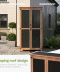 Outdoor Storage Cabinet With 3 Adjustable Shelves Lockable Doors Weatherproof Wood And Metal Garden Shed next to house.