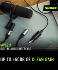 MVX2U XLR To USB Audio Interface With Headphone Jack 60 dB Gain Zero Latency Monitoring 48V Phantom Power USB Cable Included visible
