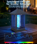 Indoor Outdoor Bug Zapper With Auto Smart Light Sensor 4000V Electric Mosquito Trap on patio, showing UV light and grid.