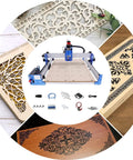 Pro Level 3 Axis 4040 CNC Router Engraver Machine With 75W Spindle And 42 Stepper Motors, displaying intricate wood engravings.