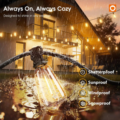 198 Ft Outdoor String Lights With Remote Dimming And Timer Waterproof Patio Lighting highlighting weatherproof design