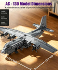 AC 130 Gunship Building Block Set 1713 Pieces WW2 Aircraft Model Dimension Display On Wooden Surface