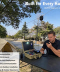 Man using 150W End Fed Half Wave Ham Radio Antenna With Eight Band Coverage From 80M To 10M Low SWR No Tuner Needed in outdoor setup