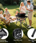 Family using Foldable Grill Table For Camping And BBQ, Heavy Duty 180 Lb Capacity, Two Height Settings Up To 28 Inches, Black outdoors.