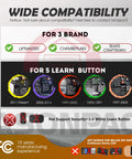 Image displaying compatibility of the Universal Garage Door Opener Remote For Sears Craftsman LiftMaster Chamberlain Totally Compatible with Learn Button Colors.