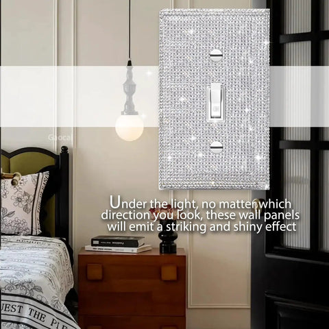 Room with Shiny Silver Rhinestone Light Switch Cover Plate With Single Toggle, sparkling decorative wall plate