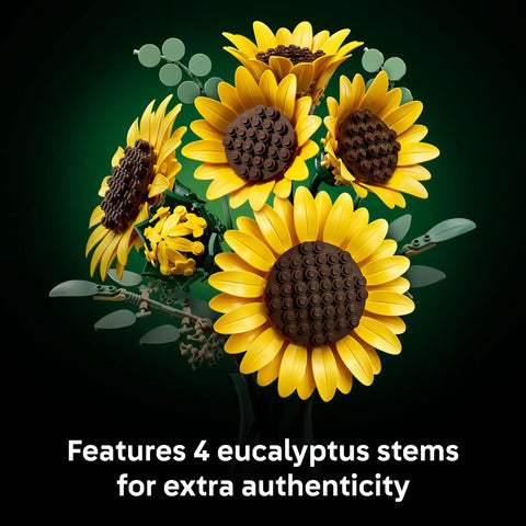 Botanical Sunflower Bouquet Building Kit For Adults 18 Plus DIY Floral Decor Craft For Home Office Bedroom Six Sunflowers In Various Stages Cool Gift For Birthdays Housewarming And Trendy Displays, 4 eucalyptus stems
