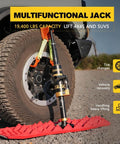 Portable Hydraulic Recovery Jack With Lift Mate For Off Road 4x4 SUVs, ATVs, And UTVs lifting a vehicle on rocky terrain.