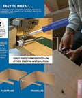 Soft Close Damper Kit For Cabinet Doors Pack Of 50 being installed with screwdriver; face frame and frameless cabinets diagram