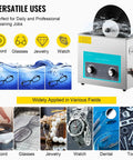 Dope Ultrasonic Vinyl Record Cleaner 6L 40kHz with Knob Control shown cleaning a vinyl record, glasses, and watch.