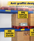 4 Pack PPE Supplies Station Sign 10 By 7 Inches Plastic Sign For Workplace With Mounting Holes Indoor Outdoor Construction Yellow With Black Prints Durable PVC on warehouse shelving