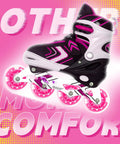 Inline skate with rosy 64mm 82A wheels for smooth riding, featuring 8 pack 64mm inline skate wheels with bearings for indoor and outdoor use.