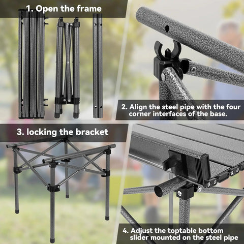 Assembly process of Folding Camping Table For 1 To 2 People Lightweight And Collapsible With Carry Bag Your GoTo Outdoor Dining.