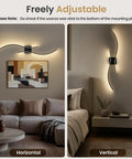 No Brainer Wireless Led Wall Sconces With Rock Solid 10000Mah Battery, 3CCT Lighting Tweak, Slick Black Shell, Quick Snap Install, Long Enduring Rechargeable Home Accent 2 Pack shown in horizontal and vertical adjustable settings.