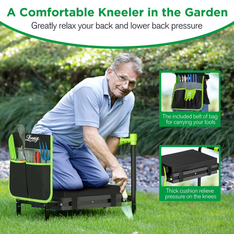 Senior using 10.8 Inch Wide Garden Kneeler And Seat With Heavy Duty Foldable Stool Tool Belt Pouch Thickened Kneeling Pad in garden
