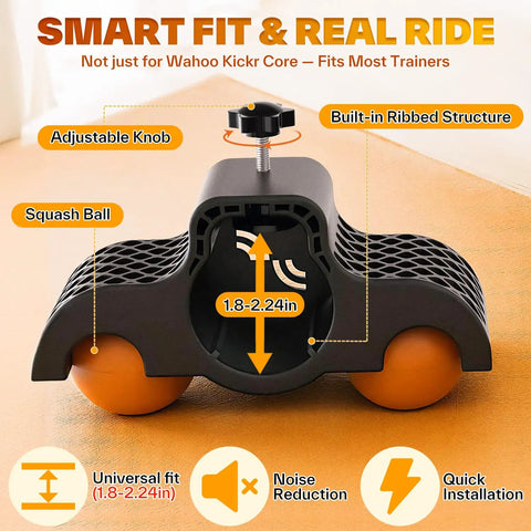 Rocker Feet Adapters For Indoor Cycling Trainers, 4 Pack With 8 Squash Balls, No Slip And Shock Absorbing Stability Kit