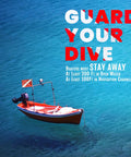 Boat on water with Warning Flag With Removable Stiffening Pole 20x24 Inches Red and White Nylon Dive Flag displayed
