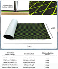 EVA Foam Boat Flooring Decking Sheet 6mm Thick Diamond Grippy Anti Slip Marine Mat in black and green with dimensions chart