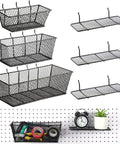 Six Piece Pegboard Baskets Set Wall Mount Wire Pegboard Baskets in three sizes small medium large for tools and crafts