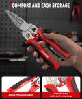 Kick Ass With KAIWEETS 9-In-1 Rechargeable Wire Stripper held in hand, featuring anti-slip grip and storage lock.