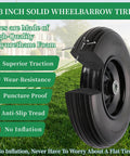 Flat Free 13 Inch Wheelbarrow Tire and Wheel Replacement, 4.00-6 Size, Solid Wheelbarrow Wheel with 1.75 Inch Centered Hub