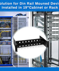 Black 19 Inch Rack Mount DIN Rail Kit Aluminum Alloy Adjustable Rails Bracket for Industrial Media Converters and Ethernet Switches