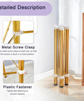 Close-up of metal screw clasp and plastic fastener on Adjustable Stainless Steel Table Legs Gold Finish Foldable Support Base.