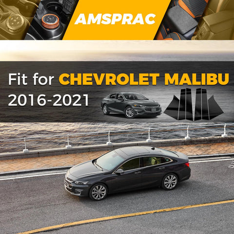 AMSPRAC door pillar covers for Chevrolet Malibu (2016-2021), glossy black exterior trim, 6 pieces