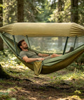 Camping Hammock Tent With Net And Portable Sleeping Cot For Backpacking And Hiking Travel 3 In 1 All In One Outdoor Gear set up between trees