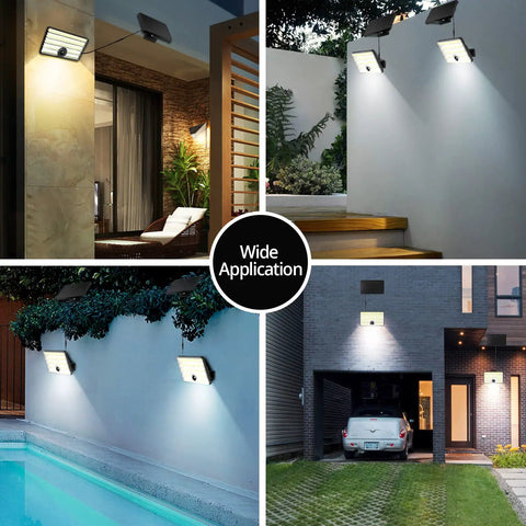 Solar Powered Outdoor Lights With 85 LED Beads, 4000 Lumens, Motion Sensor, multiple outdoor applications, mounted on walls