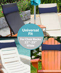 Waterproof Outdoor Lounge Chair Pillow With Strap, Headrest Cushion For Pool Lounger And Patio Chaise, Navy, installed on various chairs