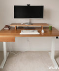 Straight Up Solid Hardwood Ergonomic Standing Desk With Sleek Dual Drawers For Chill Work From Home Setup And Premium Walnut Gray Finish You Will Definitely Love with a monitor and keyboard.